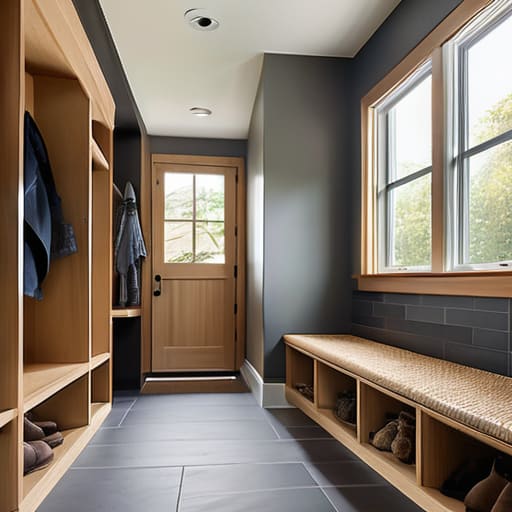 Functional mudroom installation with storage solutions.